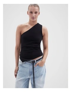 Aus Cotton One Shoulder Top in Black