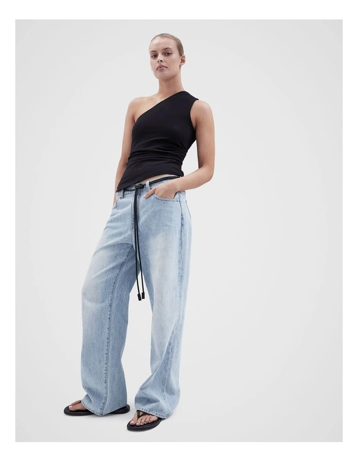 Aus Cotton One Shoulder Top in Black image 3