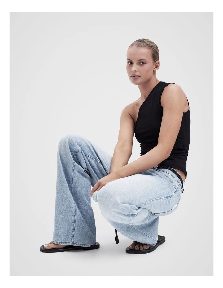 Aus Cotton One Shoulder Top in Black image 4