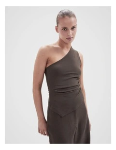 Aus Cotton One Shoulder Top in Brown