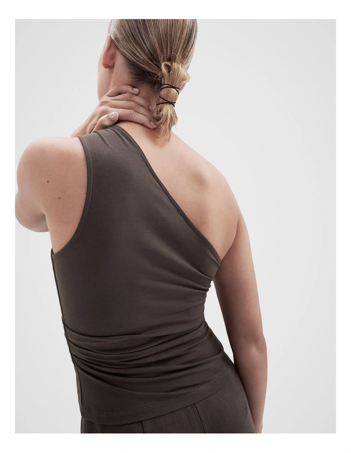 Aus Cotton One Shoulder Top in Brown image 2