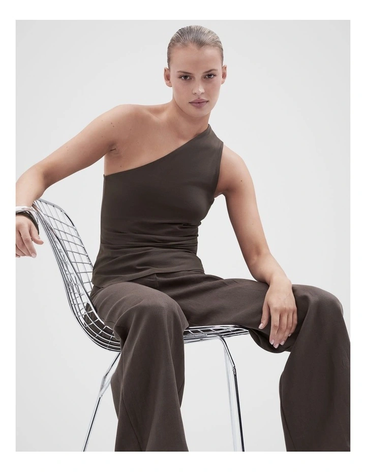 Aus Cotton One Shoulder Top in Brown image 3