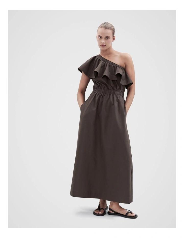 Oxford Ruffle Dress in Brown image 1
