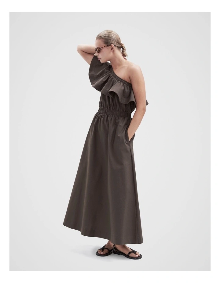 Oxford Ruffle Dress in Brown image 3