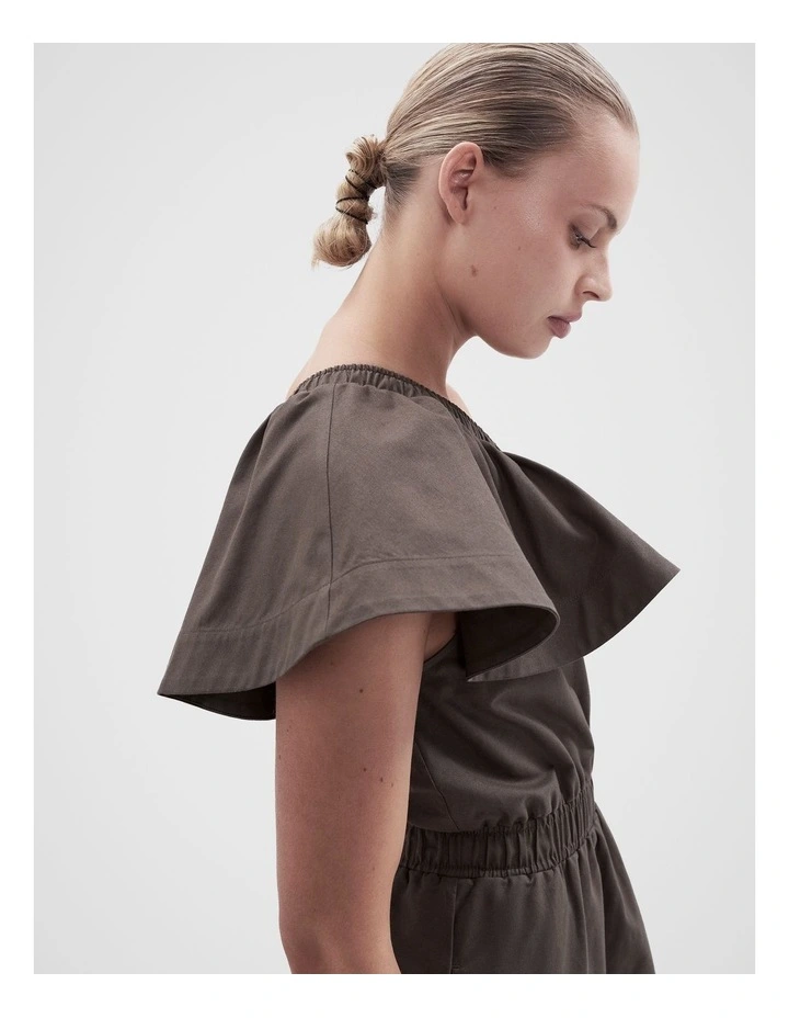 Oxford Ruffle Dress in Brown image 4