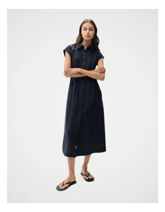 Collared Linen Midi Dress