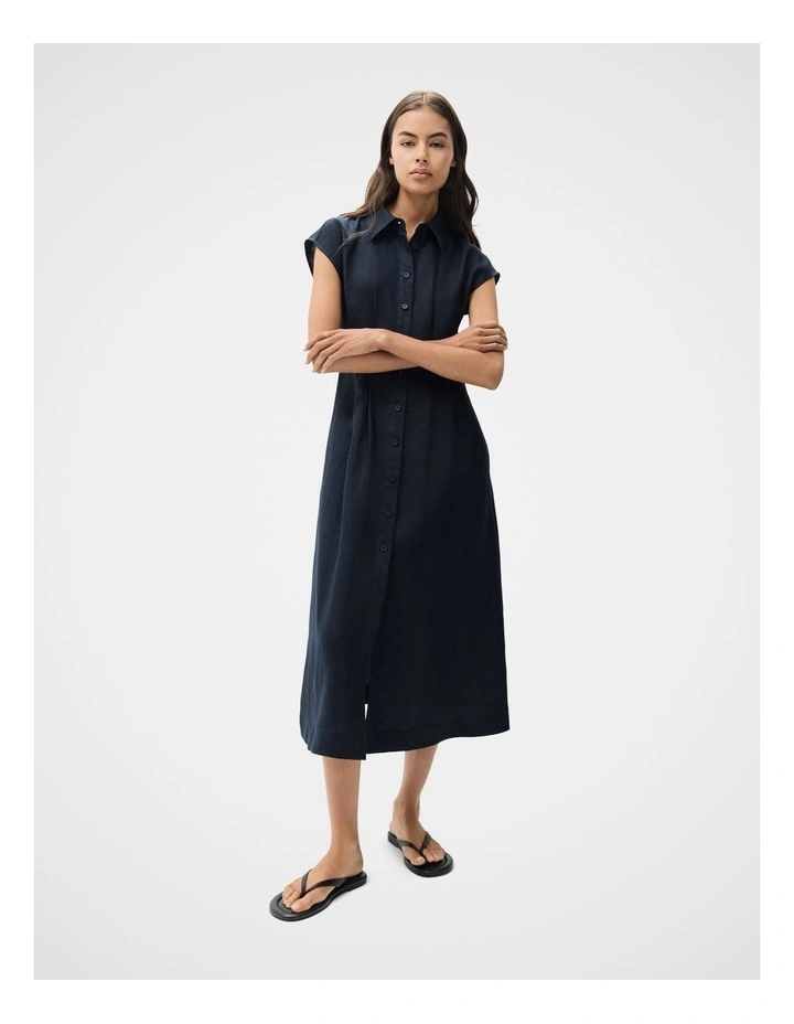 Collared Linen Midi Dress image 1