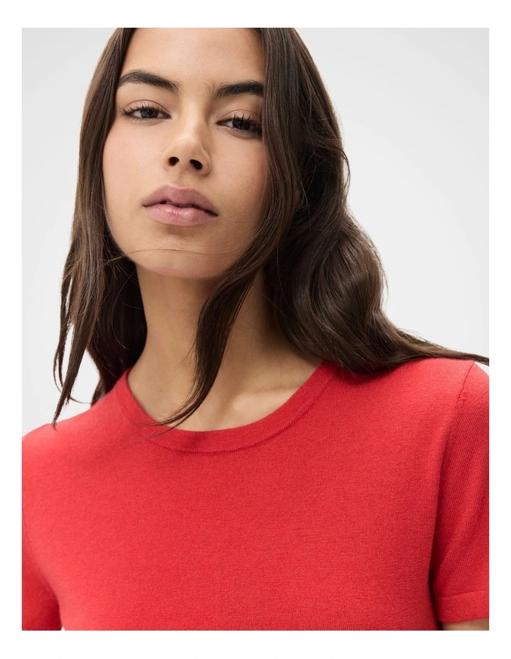Fine Knit Tee in Red image 3