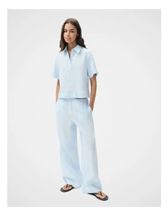 Essential Linen Wide Leg Pant in Blue