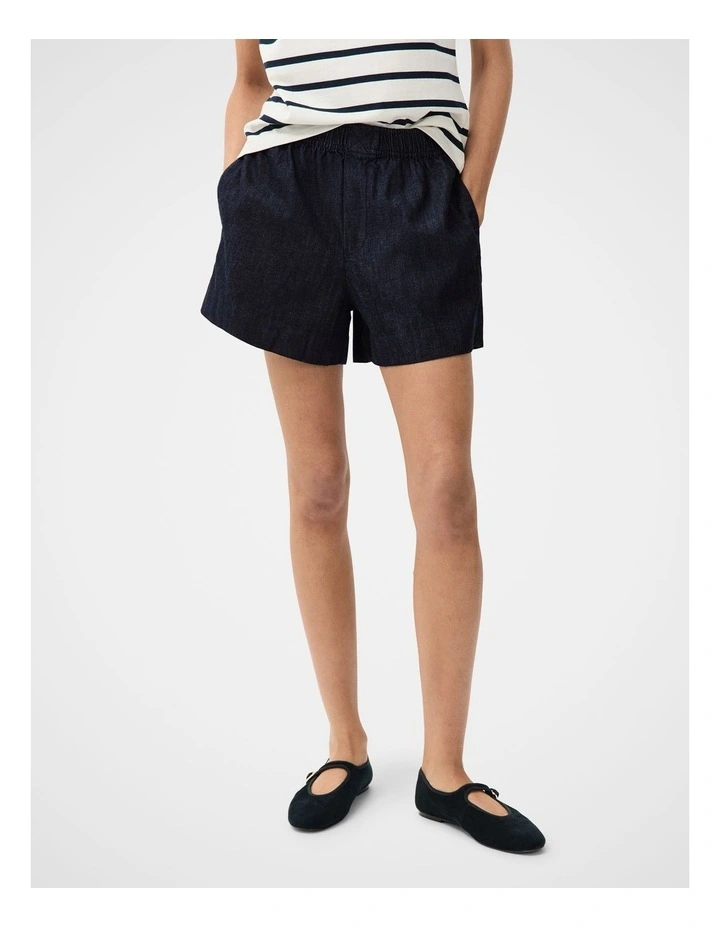 Denim Pull On Shorts in Blue image 3