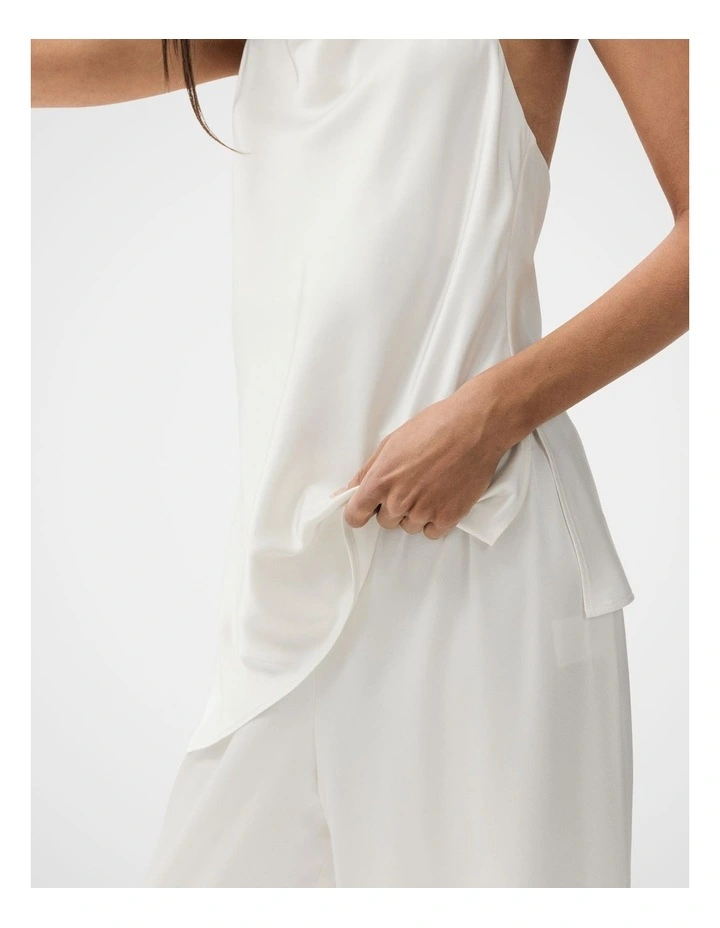 Satin Wide Leg Pant in White image 3