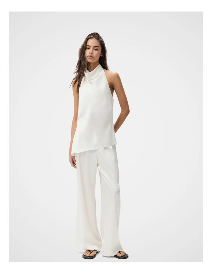 Satin Wide Leg Pant in White image 4