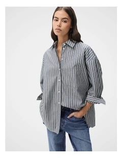 Oversized Oxford Shirt in Navy Multi