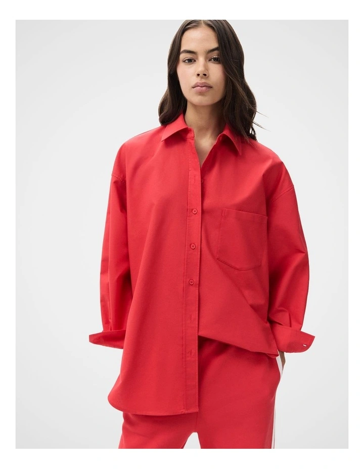 Oversized Oxford Shirt in Red image 1