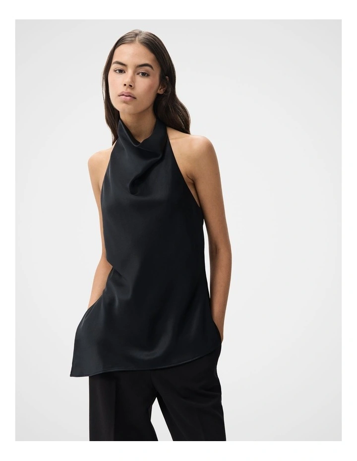 Satin Halter Neck Top in Black image 1