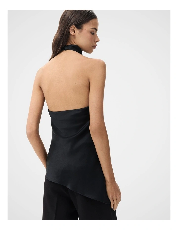 Satin Halter Neck Top in Black image 2