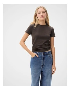 Aus Cotton Fitted Tee in Brown