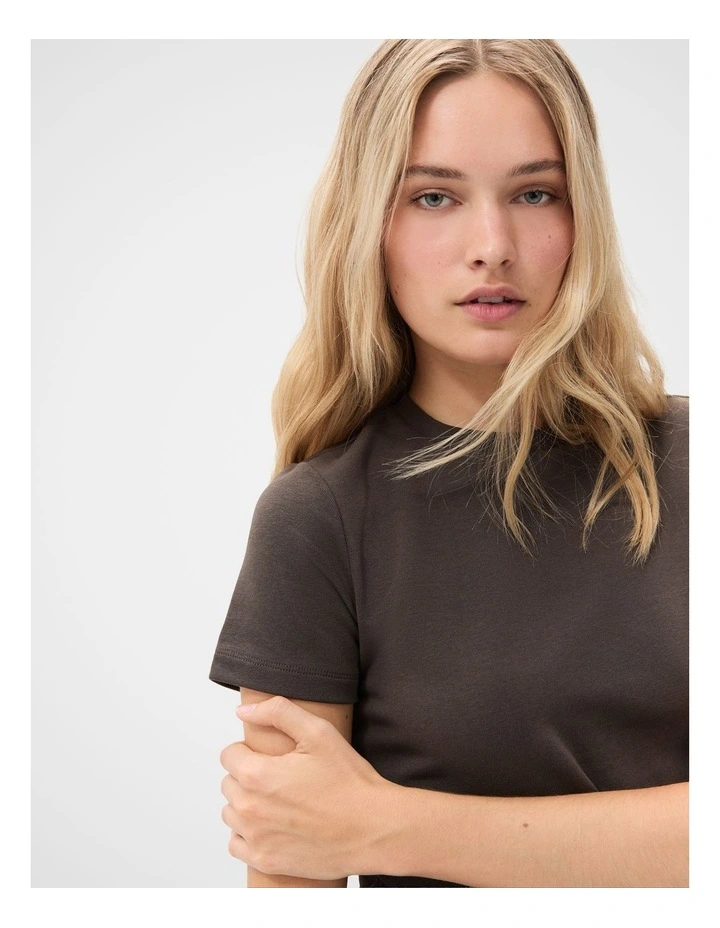 Aus Cotton Fitted Tee in Brown image 3
