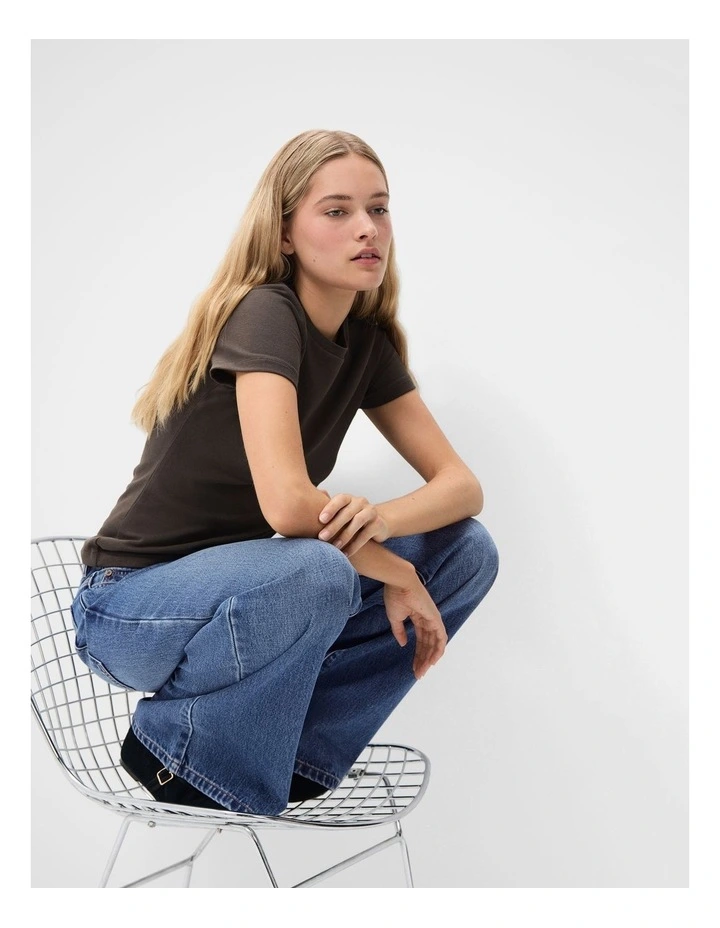 Aus Cotton Fitted Tee in Brown image 4