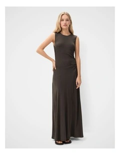 Ruched Mesh Maxi Dress in Brown