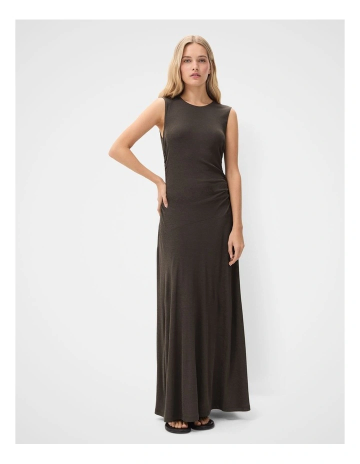 Ruched Mesh Maxi Dress in Brown image 1