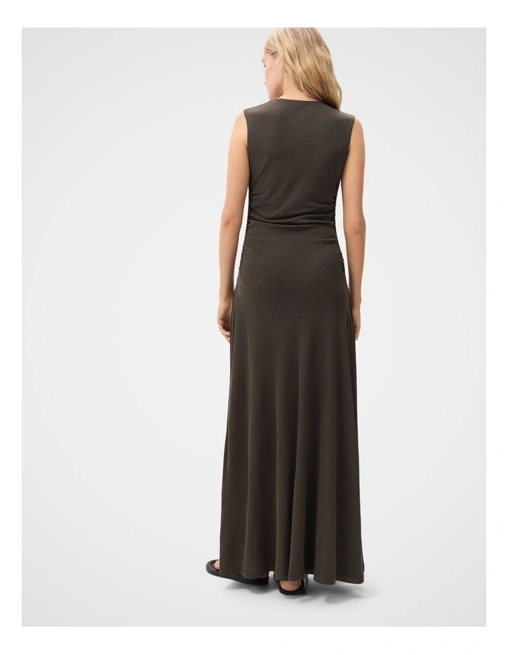 Ruched Mesh Maxi Dress in Brown image 2