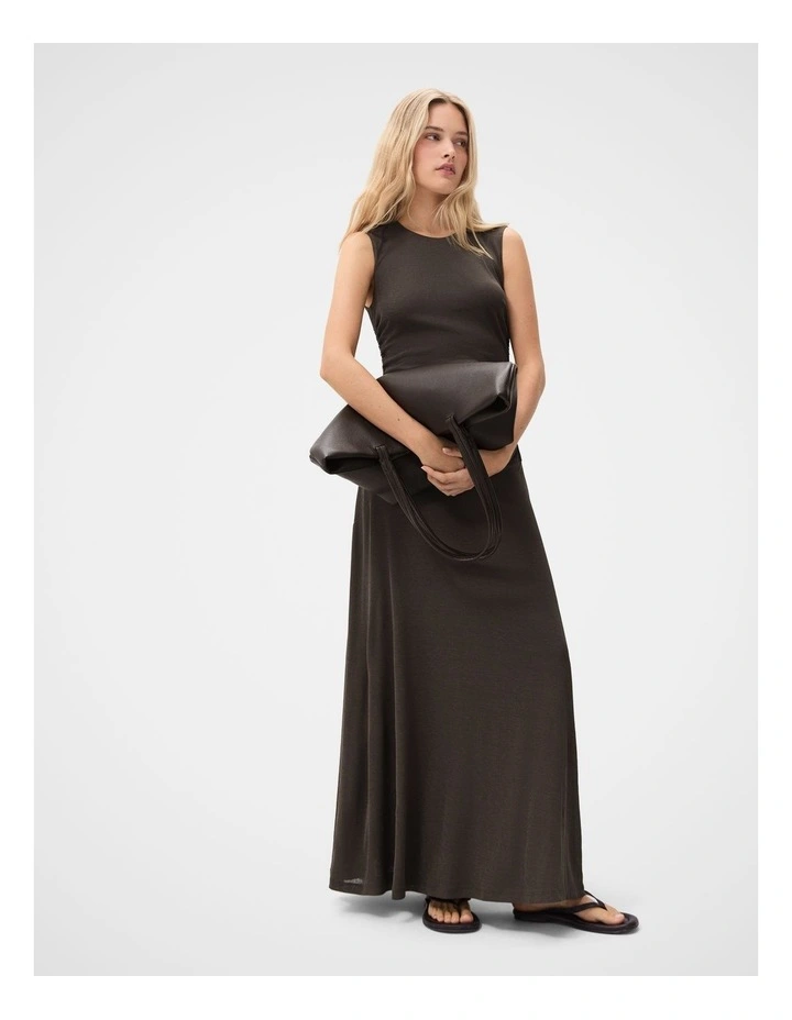 Ruched Mesh Maxi Dress in Brown image 4