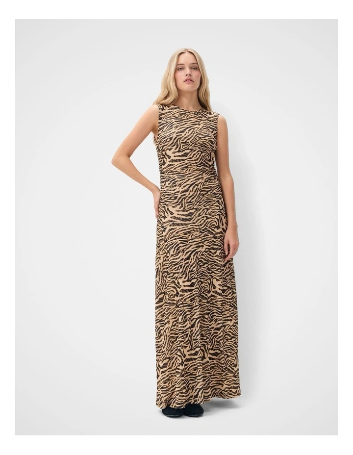 Ruched Mesh Maxi Dress in Brown image 1