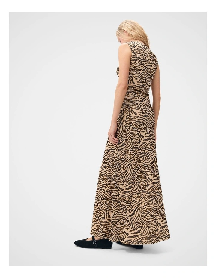 Ruched Mesh Maxi Dress in Brown image 2