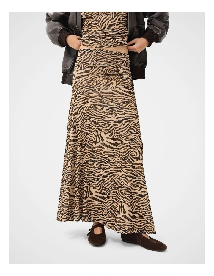 Ruched Mesh Maxi Skirt in Brown image 1