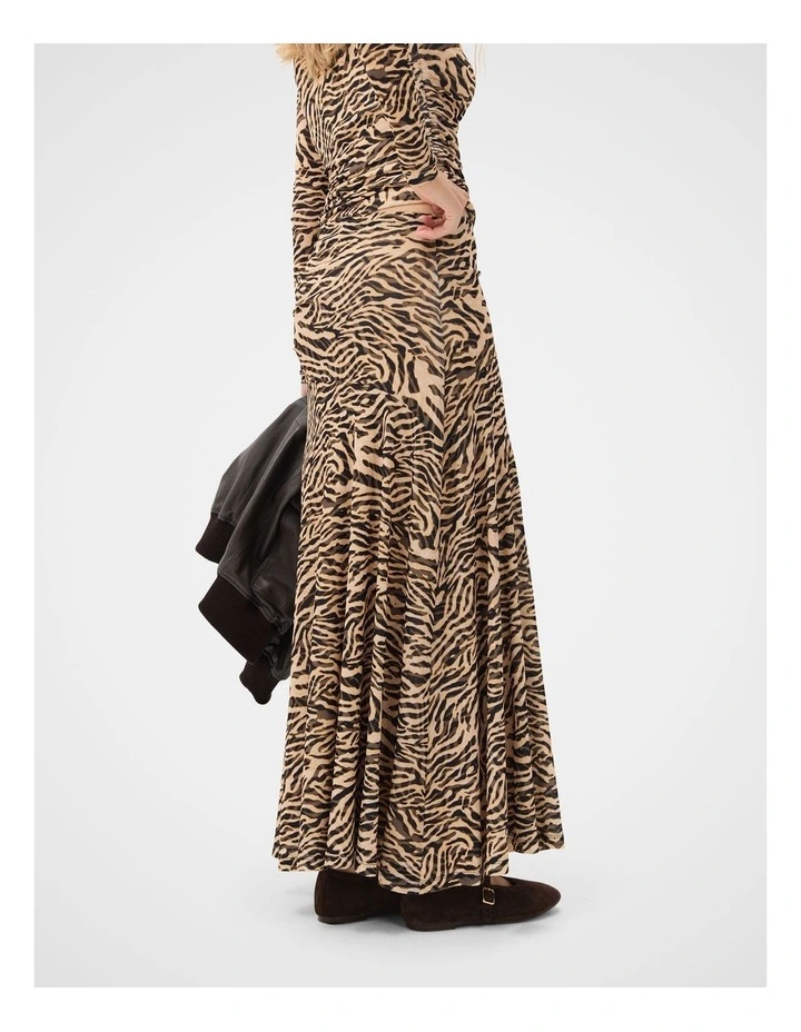 Ruched Mesh Maxi Skirt in Brown image 2