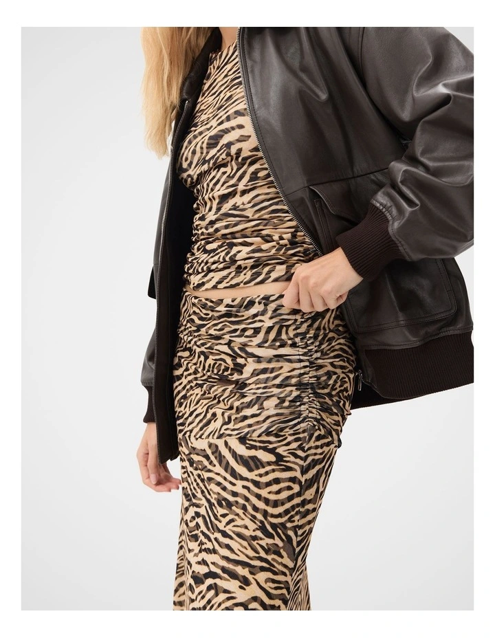 Ruched Mesh Maxi Skirt in Brown image 3