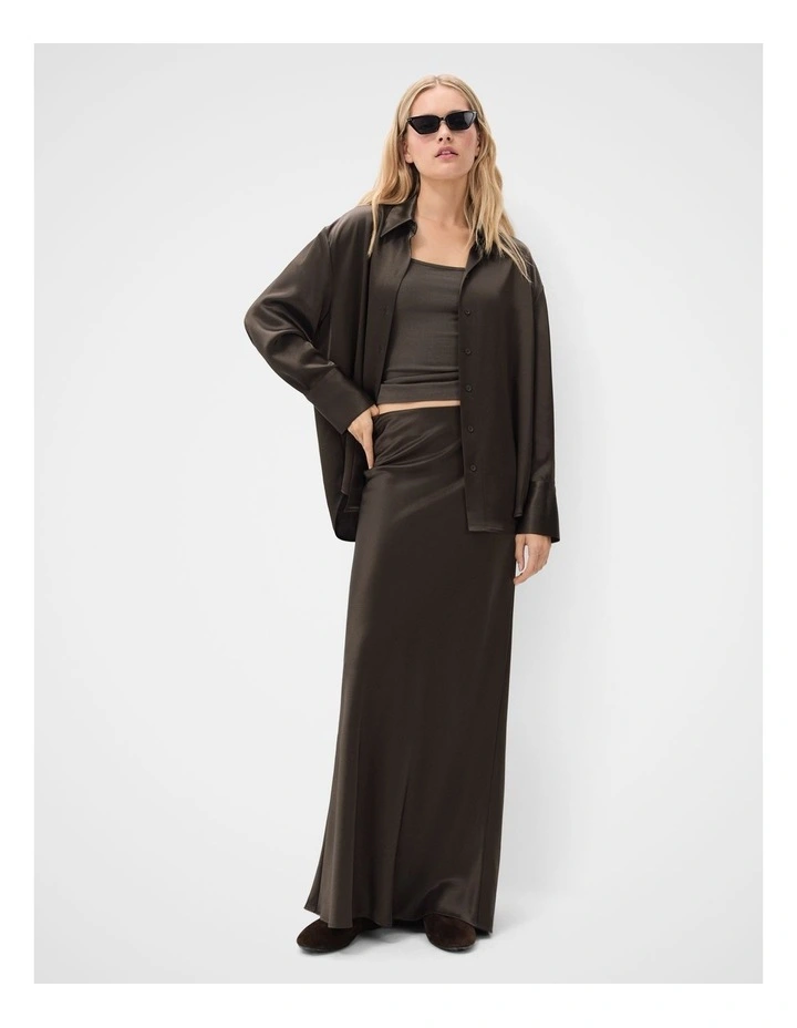 Satin Slip Maxi Skirt in Brown image 1