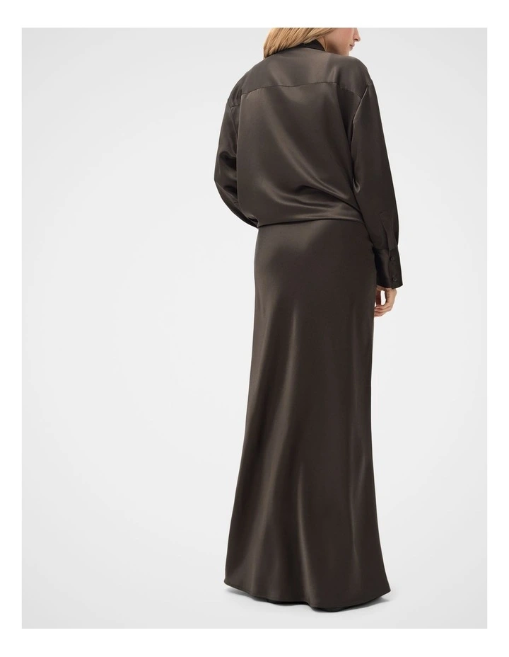 Satin Slip Maxi Skirt in Brown image 2