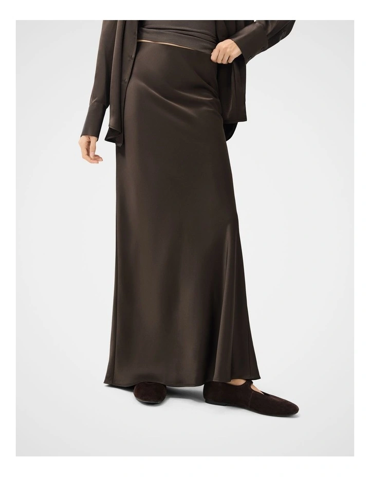 Satin Slip Maxi Skirt in Brown image 3