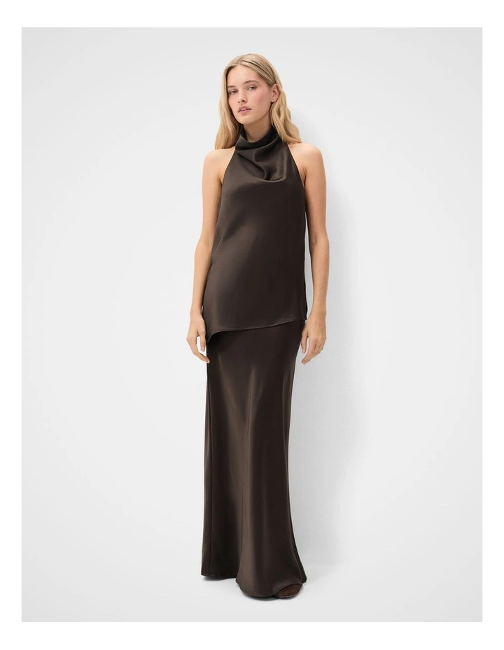 Satin Slip Maxi Skirt in Brown image 5