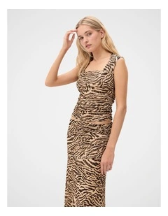 Sleeveless Ruched Mesh Top in Brown