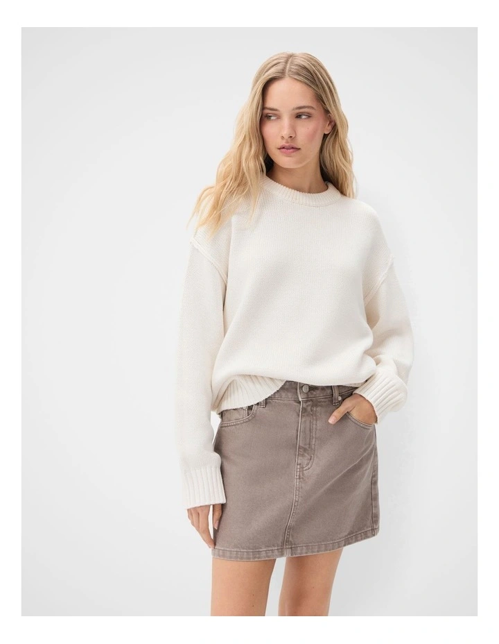 Oversized Crew Neck Knit Jumper in White image 1