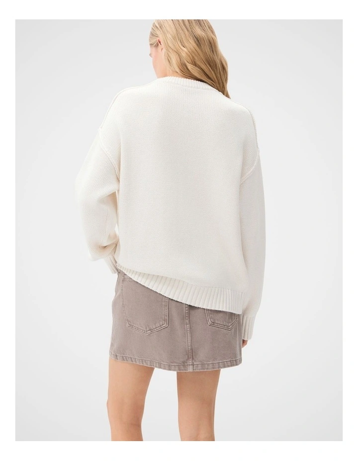 Oversized Crew Neck Knit Jumper in White image 2