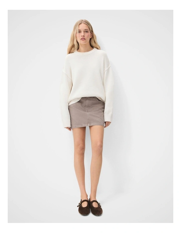 Oversized Crew Neck Knit Jumper in White image 4