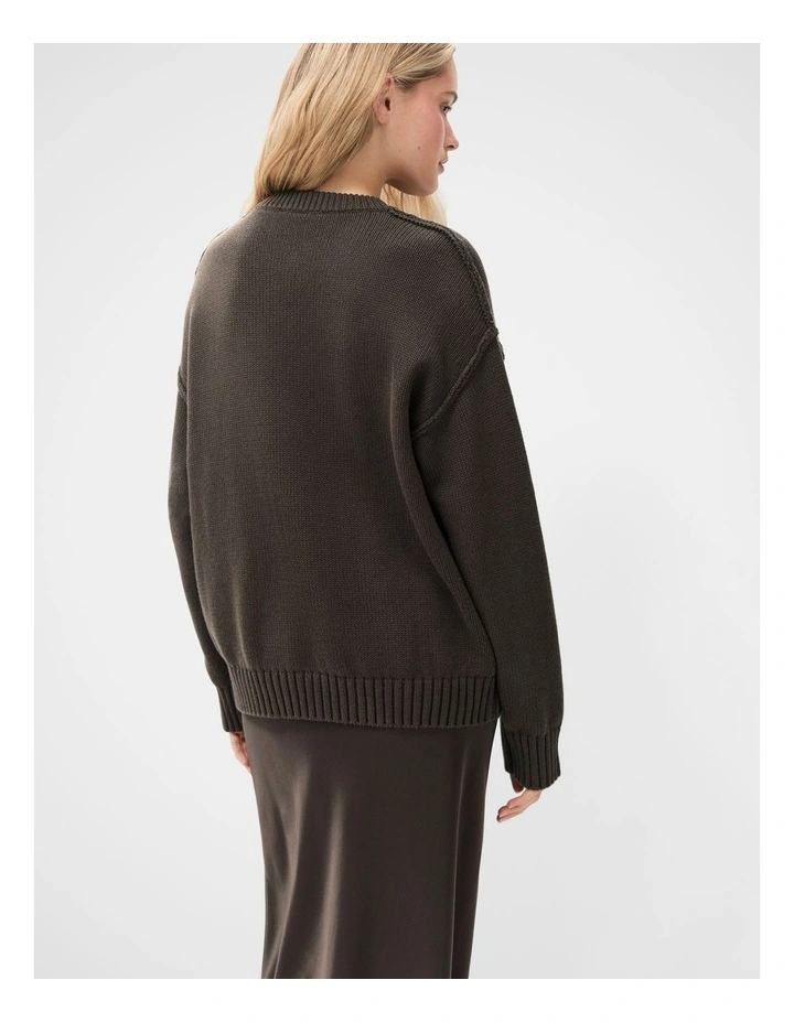Oversized Crew Neck Knit Jumper in Brown image 2
