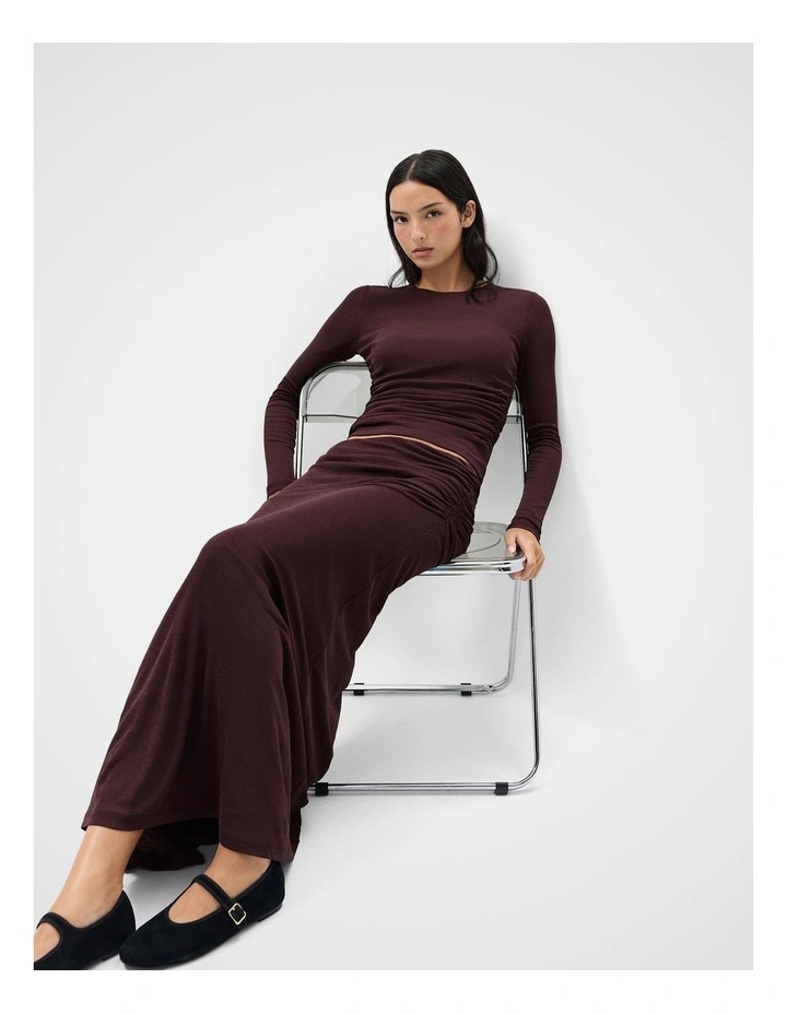 Long Sleeve Ruched Mesh Top in Red image 4