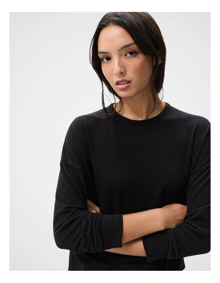 Australian Cotton Long Sleeve Tee in Black image 3
