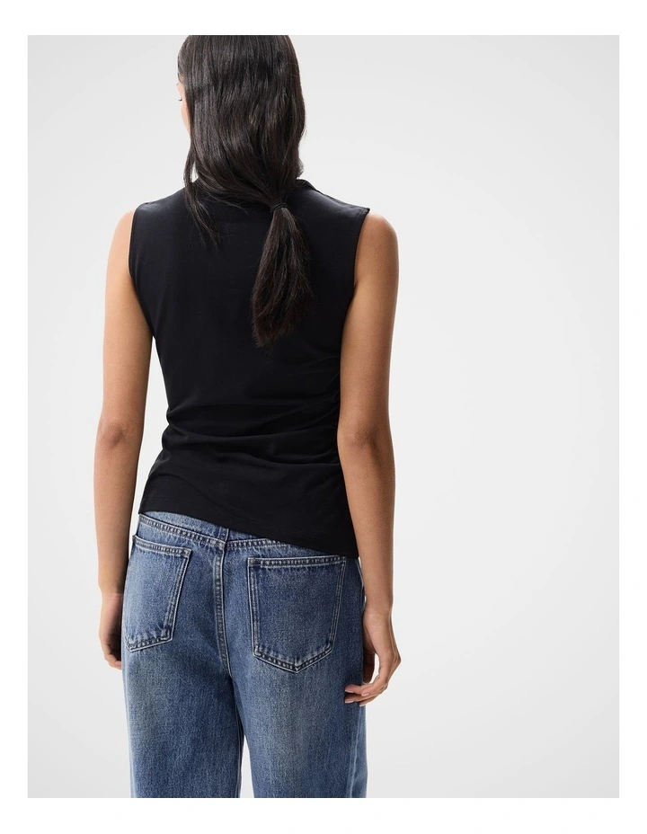 Knot Detail Sleeveless Tee in Black image 2