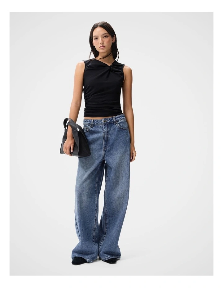 Knot Detail Sleeveless Tee in Black image 4