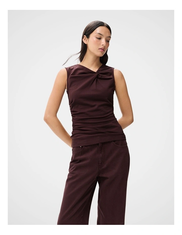 Knot Detail Sleeveless Tee in Red image 1