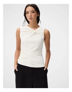 Knot Detail Sleeveless Tee in White