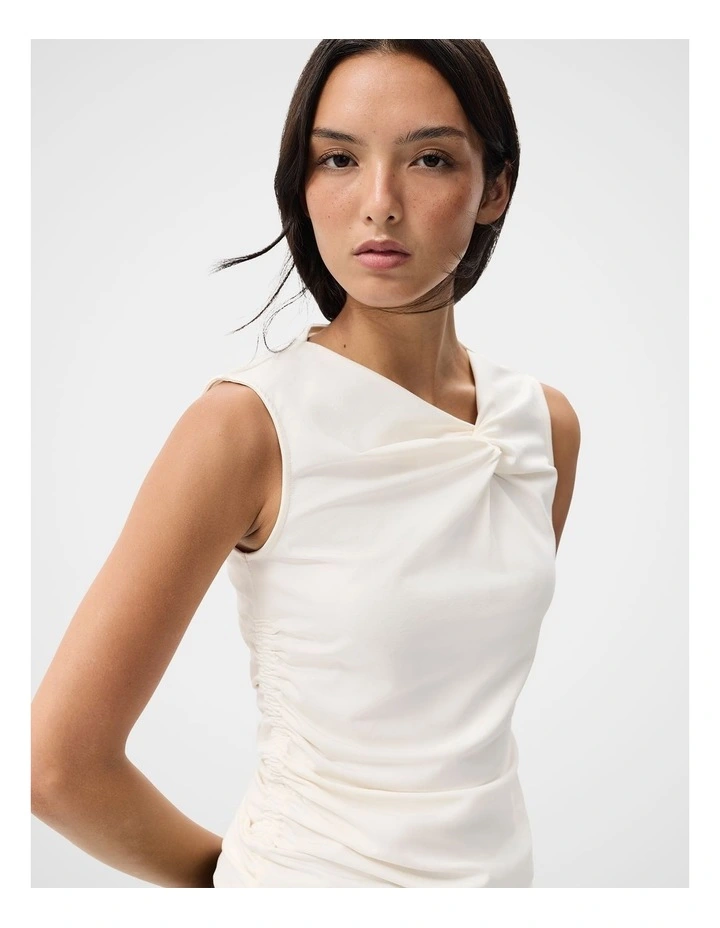 Knot Detail Sleeveless Tee in White image 3