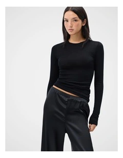 Merino Crew Neck Top in Black