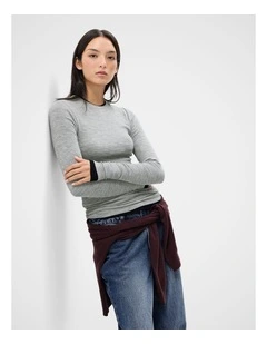 Merino Crew Neck Top in Grey